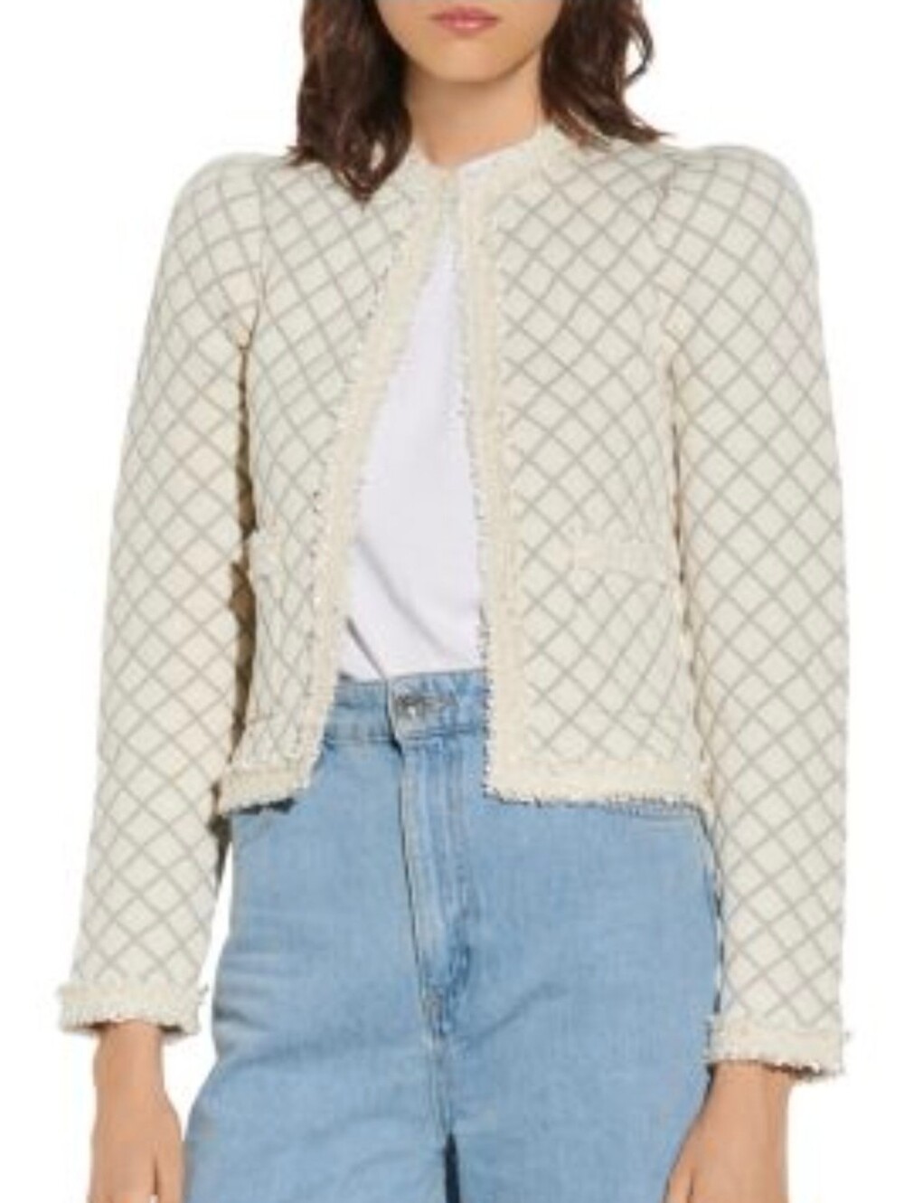 NWT Sandro Hamy Quilted Cardigan, Small, US 4, Ecru